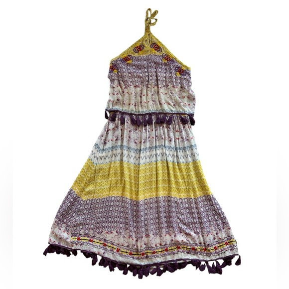 RAGA Women’s Tropic Bird Halter Dress. Purple, yellow. Size LARGE - Picture 3 of 9